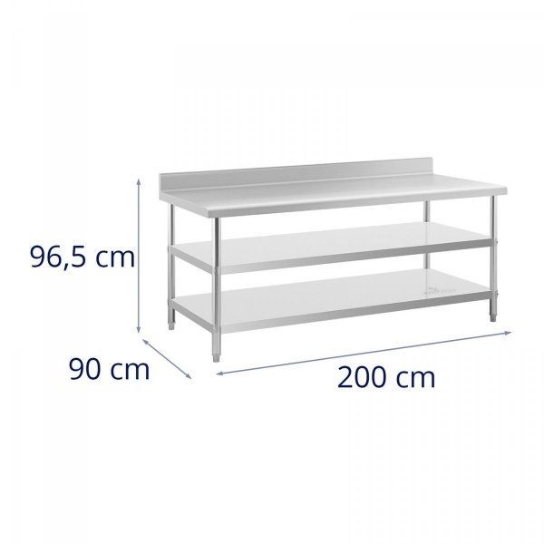 Stół ze stali nierdzewnej z półkami 200 x 90 x 16.5 cm ROYAL CATERING 10012658 RCAT-200/90-SPS3SH