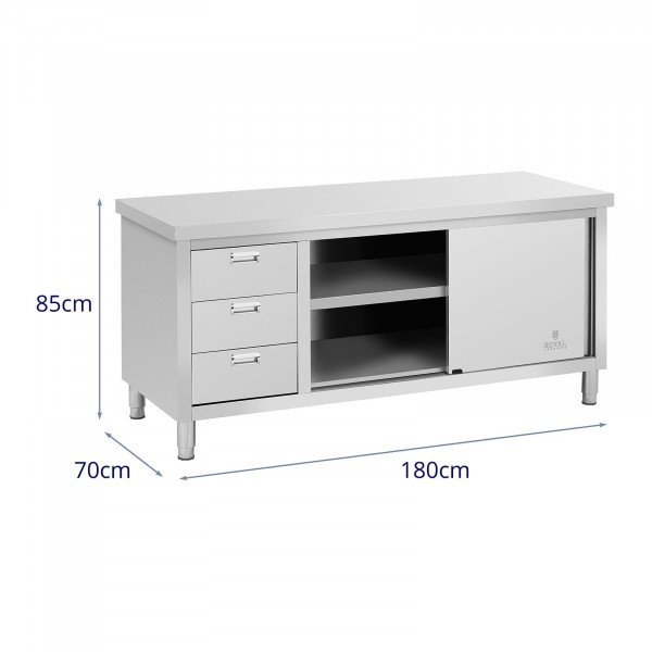 Stół roboczy z szafką - 180 x 70 x 85 cm ROYAL CATERING 10011675 RCSSCB-180X70-S