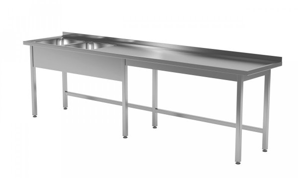 Stół z dwoma zlewami bez półki - komory po lewej stronie 2400 x 700 x 850 mm POLGAST 221247-6-L 221247-6-L