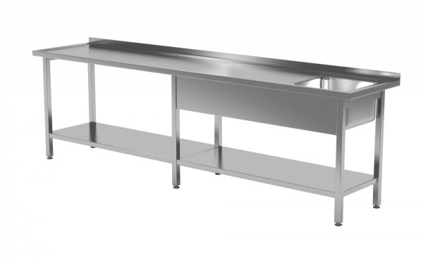 Stół ze zlewem i półką - komora po prawej stronie 2400 x 600 x 850 mm POLGAST 212246-6-P 212246-6-P
