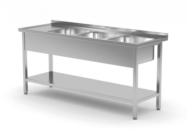 Stół z trzema zlewami i półką - komory po prawej stronie 1600 x 700 x 850 mm POLGAST 224167-P 224167-P