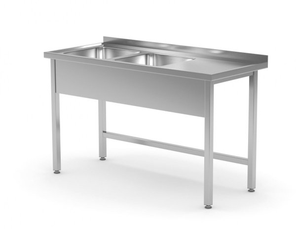 Stół z dwoma zlewami bez półki - komory po lewej stronie 1400 x 700 x 850 mm POLGAST 221147-L 221147-L