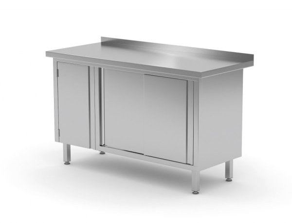 Stół przyścienny z szafką i drzwiami suwanymi - drzwi na zawiasach po lewej stronie 1300 x 600 x 850 mm POLGAST 134136-L 134136-L