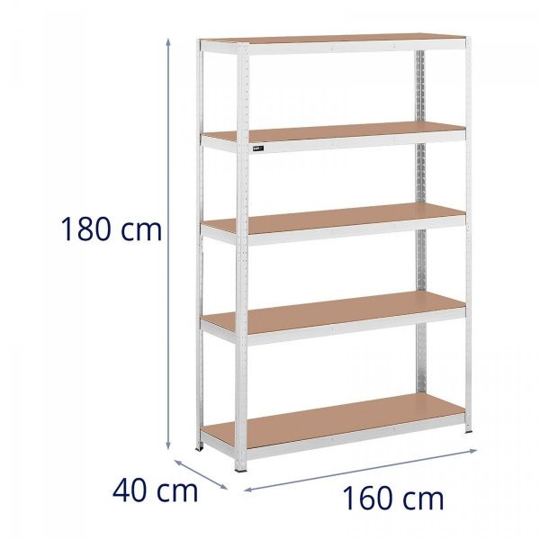 Regał magazynowy - 120 x 40 x 180 cm - 5 x 150 kg - szary MSW 10061984 MSW-STSH-31