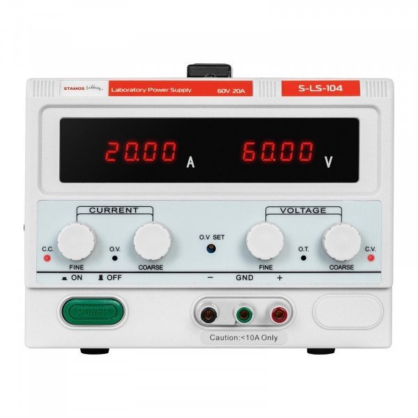 Zasilacz laboratoryjny - 0-60 V - 0-20 A DC - 1200 W - 4 lokalizacje pamięci - 4-cyfrowy wyświetlacz LED STAMOS 10021283 S-LS-104