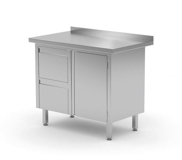 Stół przyścienny szafka z dwiema szufladami i drzwiami na zawiasach - szuflady po lewej stronie 900 x 600 x 850 mm POLGAST 135096-L 135096-L