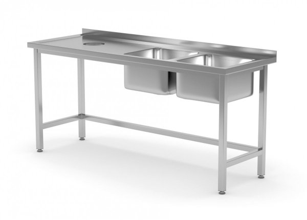 Stół z dwoma zlewami i otworem na odpadki - komory po prawej stronie 1700 x 700 x 850 mm POLGAST 246177-P 246177-P