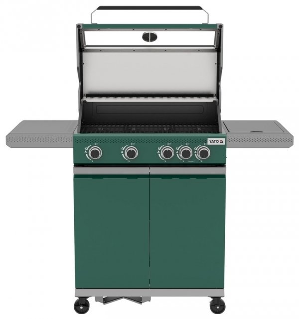 GRILL GAZOWY ITAMI 4+1, 14,5KW, Z SZYBĄ, ZIELONY Yato YG-20035