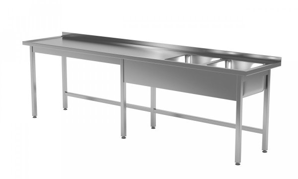 Stół z dwoma zlewami bez półki - komory po prawej stronie 2700 x 700 x 850 mm POLGAST 221277-6-P 221277-6-P