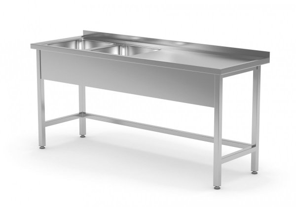 Stół z dwoma zlewami wzmocniony bez półki - komory po lewej stronie 1800 x 700 x 850 mm POLGAST 220187-L 220187-L