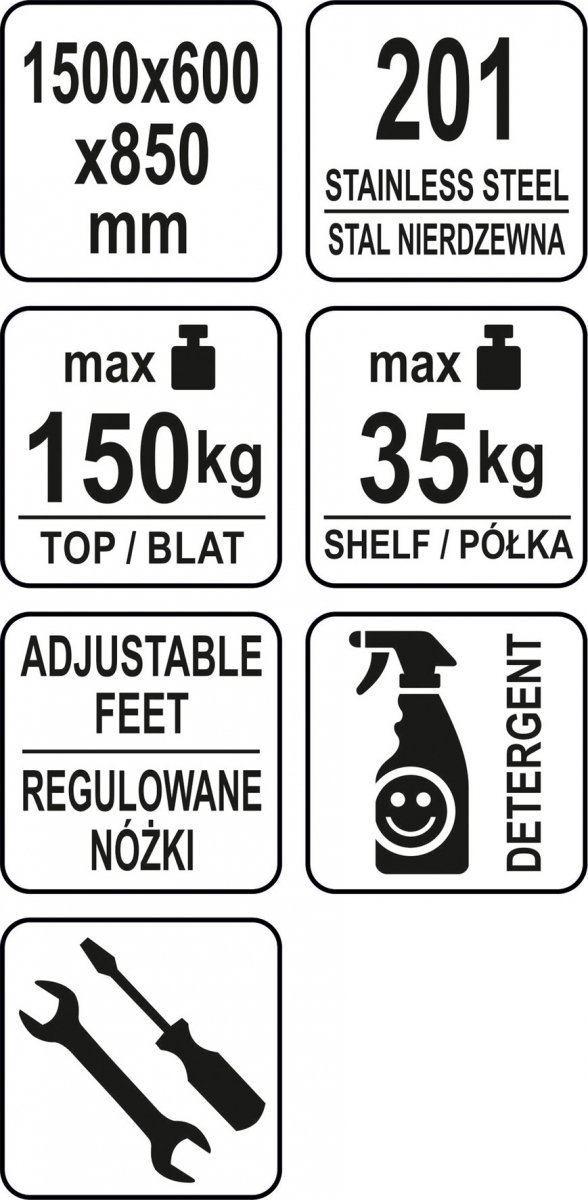 STÓŁ CENTRALNY SKŁADANY Z PÓŁKĄ 1500×600×H850mm YATO YG-09004 YG-09004