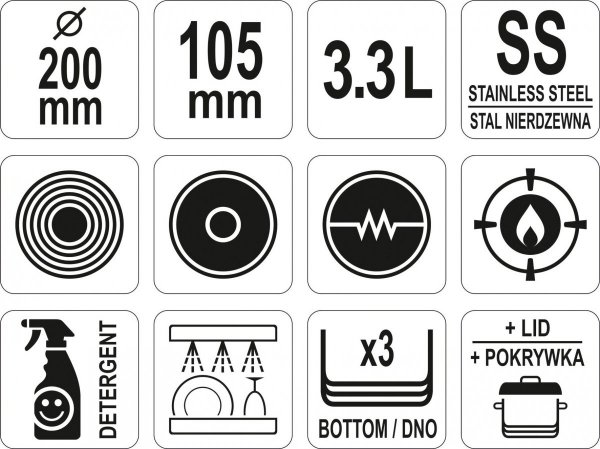 GARNEK NISKI Z POKRYWKĄ SS  20x10,5CM YATO YG-00040 YG-00040
