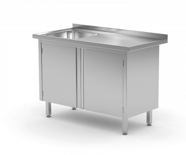 Stół ze zlewem, szafka z drzwiami na zawiasach - komora po lewej stronie 1200 x 700 x 850 mm POLGAST 218127-L 218127-L