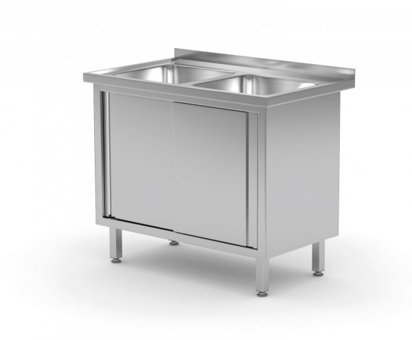 Stół z dwoma zlewami, szafka z drzwiami suwanymi 1000 x 600 x 850 mm POLGAST 227106 227106