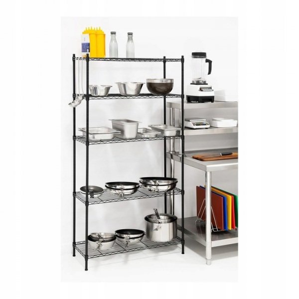 REGAŁ AŻUROWY 35x90x180cm 5 PÓŁEK 5x30kg CZARNY ROYAL CATERING 10011226 RCMR-1800P19B