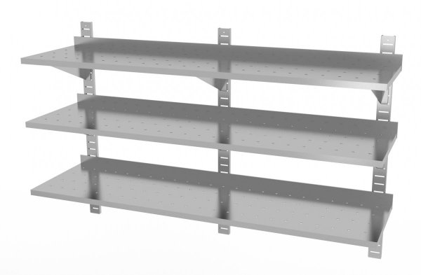 Półka wisząca przestawna potrójna, perforowana z trzema konsolami 1800 x 400 x 875 mm POLGAST 385184-3-PERF 385184-3-PERF