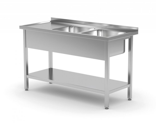 Stół z dwoma zlewami i półką - komory po prawej stronie 1200 x 700 x 850 mm POLGAST 222127-P 222127-P
