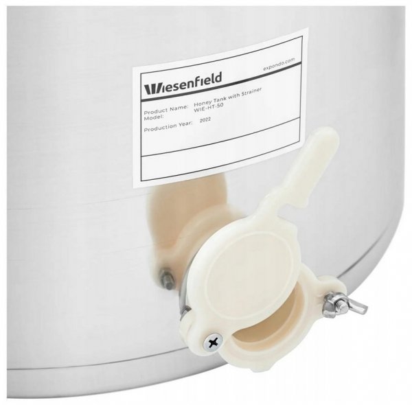 Odstojnik do miodu z sitkiem pokrywką i zaworem STAL 50 l Wiesenfield WIE-HT-50