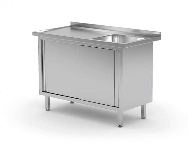 Stół ze zlewem, szafka z drzwiami suwanymi - komora po prawej stronie 1200 x 700 x 850 mm POLGAST 217127-P 217127-P