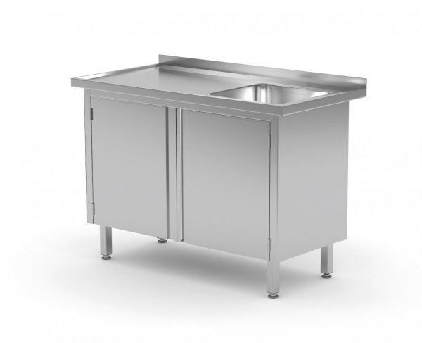 Stół ze zlewem, szafka z drzwiami na zawiasach - komora po prawej stronie 1500 x 600 x 850 mm POLGAST 218156-P 218156-P
