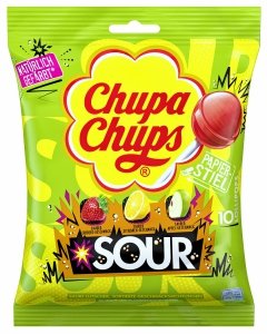 Chupa Chups Sour Kwaśne Lizaki Mix Cola Jabłko Truskawka Cytryna 120g 10szt