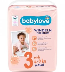 Babylove Pieluszki 3 Premium Pieluchy 4-9kg 44 sztuk