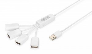 HUB/Koncentrator 4-portowy DIGITUS Spider USB 2.0 SuperSpeed, pasywny, Biały