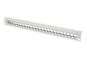 Patch panel pusty DIGITUS 19 24 port 1U do modułów keystone (RAL 7035)