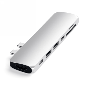 Satechi Pro Hub Adapter - aluminiowy Hub z podwójnym USB-C do MacBook (2x USB-C, 2x USB-A, 4K HDMI, czytnik kart micro/SD) (silv