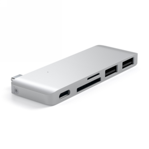 Satechi Type-C USB Passthrough Hub - aluminiowy Hub do urządzeń mobilnych USB-C (USB-C 60W, 2x USB-A, czytnik kart micro/SD) (si