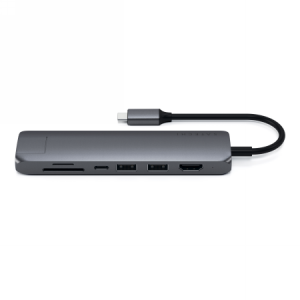 Satechi Slim Multiport USB-C - adapter do urządzeń mobilnych (USB-C PD, 2x USB-A, HDMI 4K, Ethernet, czytnik kart micro/SD) (spa