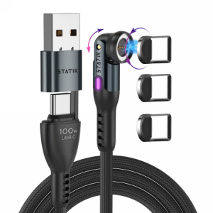Statik 360 Pro 2.0 - kabel USB-C z adapterem USB-A oraz trzema wymiennymi wtyczkami magnetycznymi USB-C, 2m (black)