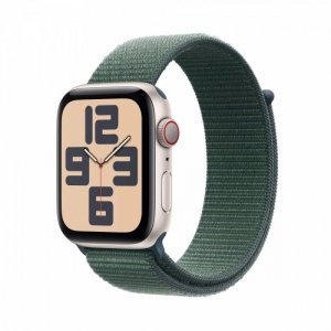 Apple Watch SE GPS + Cellular, koperta 44 mm z aluminium w kolorze księżycowej poświaty z opaską sportową w kolorze górskiego je