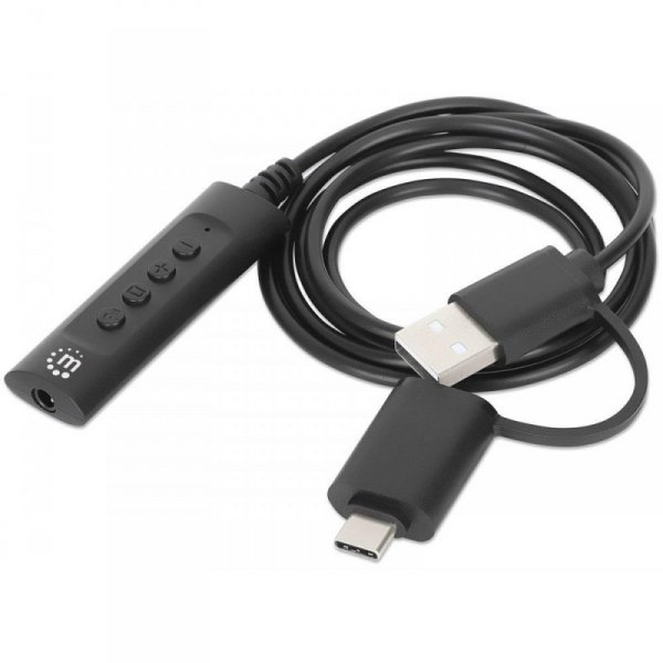 Karta dźwiękowa zewnętrzna Manhattan USB-C/A Audio Stereo 3.5mm TRRS 1m