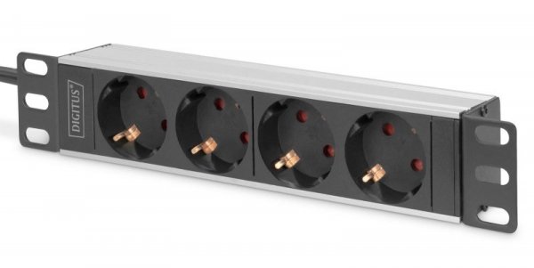 Listwa zasilająca DIGITUS do szaf 10&quot; RACK 4xSchuko, 2m 1xSchuko, 16A, aluminiowa