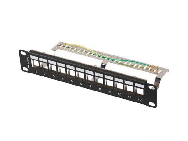 Patch panel pusty Lanberg 12 Port 1U 10&quot; FTP z organizerem do modułów Keystone czarny