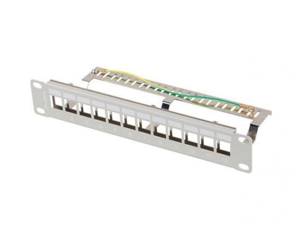 Patch panel pusty Lanberg 12 Port 1U 10&quot; FTP z organizerem do modułów Keystone szary