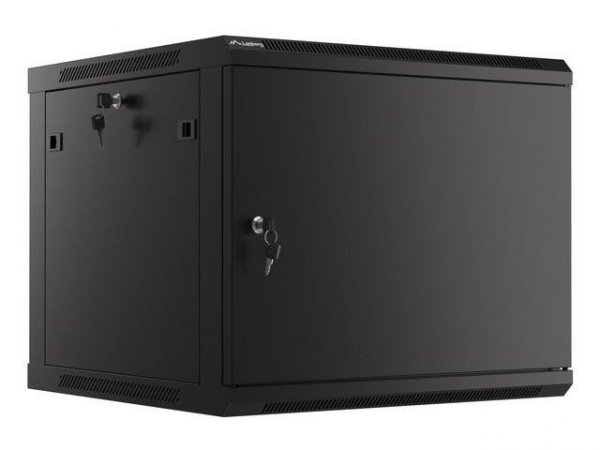 Szafa instalacyjna Rack wisząca 19&quot; 9U 600x600 czarna drzwi metalowe Lanberg (flat pack)