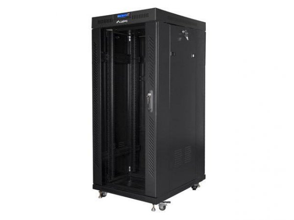 Szafa instalacyjna Rack stojąca 19&quot; 27U 800x1200 Drzwi Szklane czarna Lanberg (flat pack) LCD