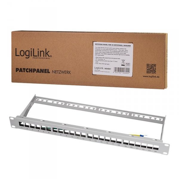 Patch panel 19&quot; LogiLink NK4041 24 x keystone, 1U, ekranowany, szary