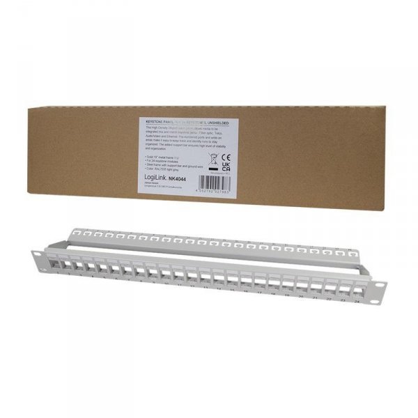 Patch panel 19&quot; LogiLink NK4044 24 x keystone, 1U, nieekranowany, szary