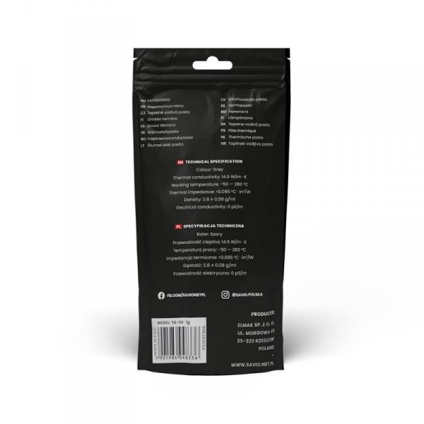 SAVIO PASTA TERMOPRZEWODZĄCA 14,5W/MK, 1G, TG-04