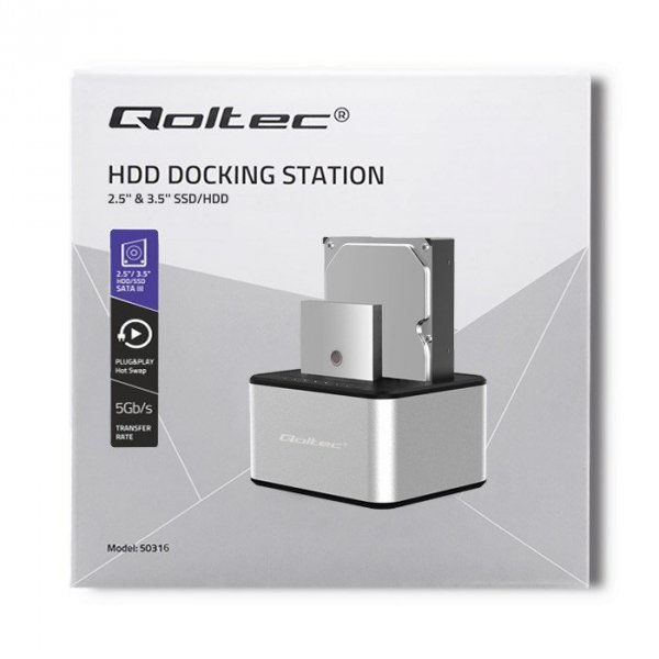 QOLTEC STACJA DOKUJĄCA DYSKÓW 2XHDD/SSD 2.5&quot;/3.5&quot; SATA | USB 3.0 | KLONOWANIE