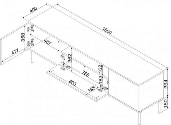 Szafka RTV EF TRESSE 180x40x54,5 kaszmir mat