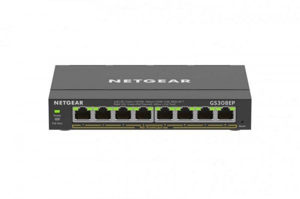 Switch Netgear GS308EP-100PES 8p PoE 62W (PoE+: 8p) Unmanaged Gigabit