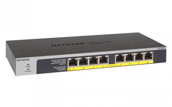 Switch Netgear GS108LP-100EUS 8p PoE 60W* (PoE+: 8p) Unmanaged Gigabit