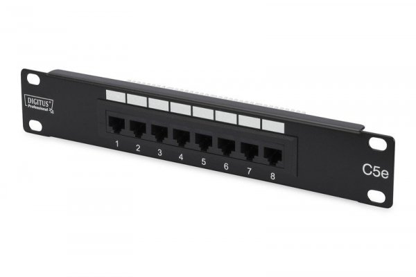 Digitus Patch panel 10&quot; 8 portów, kat.5e, U/UTP, 1U, czarny (kompletny)