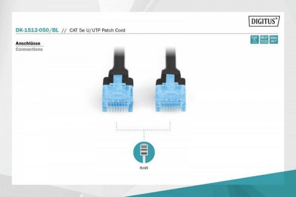 Digitus Patch cord U/UTP kat.5e PVC 5m czarny