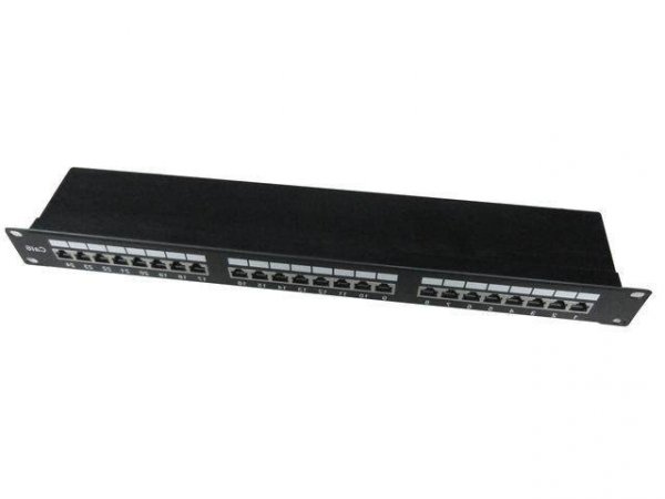 Gembird Patch Panel 24 Porty 1U 19&#039;&#039; Kat.6 ekran z funkcją organizacji   kabli czarny