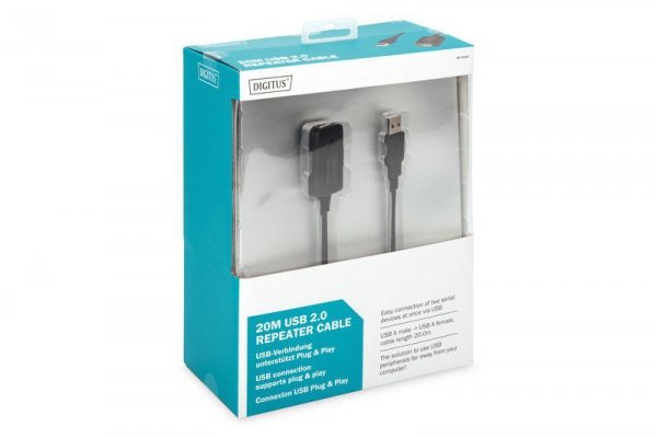 Digitus Kabel przedłużający USB 2.0 HighSpeed Typ USB A/USB A M/Ż aktywny 20m Czarny